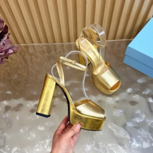Prada Women Mordoré Nappa Leather Platform Sandals-Gold 1XP48B