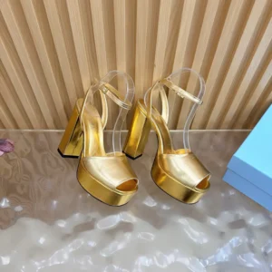 Prada Women Mordoré Nappa Leather Platform Sandals-Gold 1XP48B