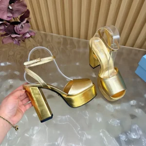 Prada Women Mordoré Nappa Leather Platform Sandals-Gold 1XP48B