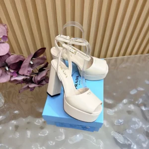 Prada Women Nappa Leather Platform Sandals-White 1XP48B