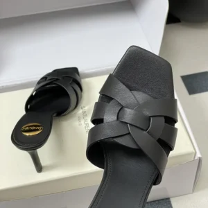 Saint Laurent YSL Women Tribute Mules in Smooth Leather-Black 650986DW
