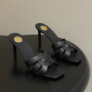Saint Laurent YSL Women Tribute Mules in Smooth Leather-Black 650986DW