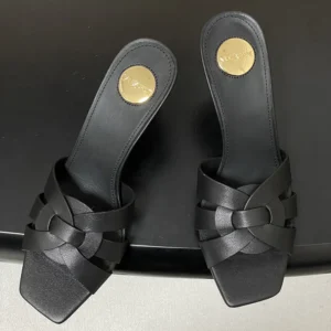 Saint Laurent YSL Women Tribute Mules in Smooth Leather-Black 650986DW