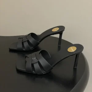 Saint Laurent YSL Women Tribute Mules in Smooth Leather-Black 650986DW
