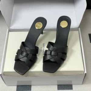 Saint Laurent YSL Women Tribute Mules in Smooth Leather-Black 650986DW