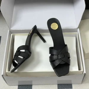 Saint Laurent YSL Women Tribute Mules in Smooth Leather-Black 650986DW