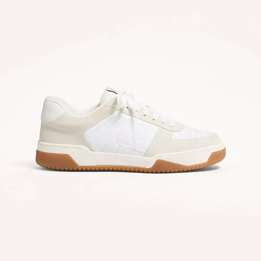 Valentino Unisex Sparry Trainer in Split Leather and Nappa-White 8Y2S0M78ZZM