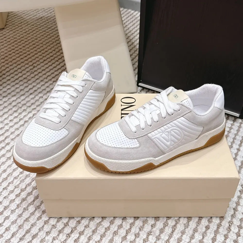 Valentino Unisex Sparry Trainer in Split Leather and Nappa-White 8Y2S0M78ZZM