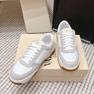 Valentino Unisex Sparry Trainer in Split Leather and Nappa-White 8Y2S0M78ZZM