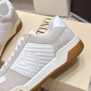 Valentino Unisex Sparry Trainer in Split Leather and Nappa-White 8Y2S0M78ZZM