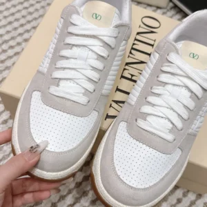 Valentino Unisex Sparry Trainer in Split Leather and Nappa-White 8Y2S0M78ZZM