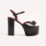 Valentino Women Panthea Platform Sandal in Kidskin Leather 125mm-Black