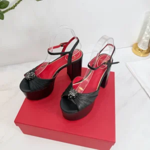 Valentino Women Panthea Platform Sandal in Kidskin Leather 125mm-Black