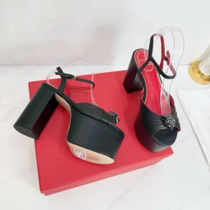Valentino Women Panthea Platform Sandal in Kidskin Leather 125mm-Black