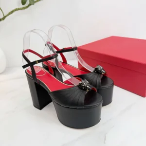 Valentino Women Panthea Platform Sandal in Kidskin Leather 125mm-Black