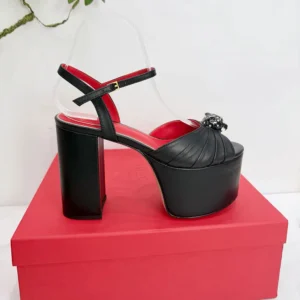 Valentino Women Panthea Platform Sandal in Kidskin Leather 125mm-Black