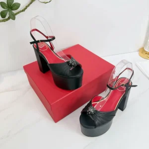 Valentino Women Panthea Platform Sandal in Kidskin Leather 125mm-Black