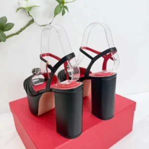 Valentino Women Panthea Platform Sandal in Kidskin Leather 125mm-Black