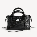 Balenciaga Women Le City Bag Mini in Black Arena Lambskin Brass Hardware