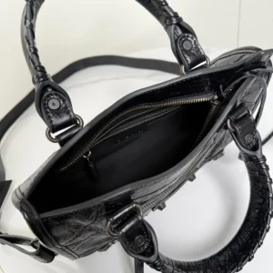 Balenciaga Women Le City Bag Mini in Black Arena Lambskin Brass Hardware