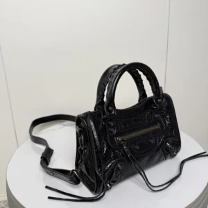 Balenciaga Women Le City Bag Mini in Black Arena Lambskin Brass Hardware