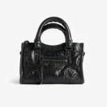 Balenciaga Women Le City Bag Nano in Black Arena Lambskin Brass Hardware