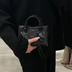 Balenciaga Women Le City Bag Nano in Black Arena Lambskin Brass Hardware