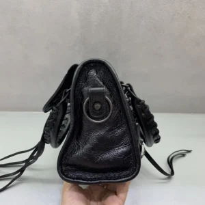 Balenciaga Women Le City Bag Nano in Black Arena Lambskin Brass Hardware