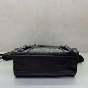 Balenciaga Women Le City Bag Nano in Black Arena Lambskin Brass Hardware