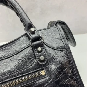 Balenciaga Women Le City Bag Nano in Black Arena Lambskin Brass Hardware