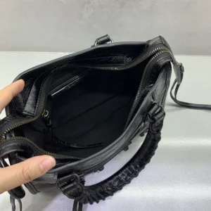 Balenciaga Women Le City Bag Nano in Black Arena Lambskin Brass Hardware