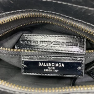 Balenciaga Women Le City Bag Nano in Black Arena Lambskin Brass Hardware