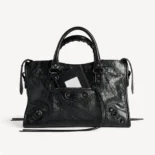 Balenciaga Women Le City Bag Small in Black Arena Lambskin Brass Hardware