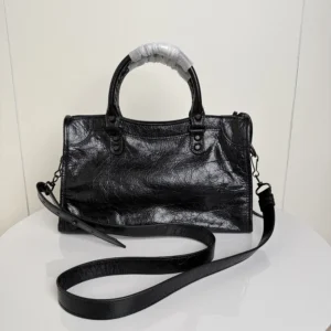 Balenciaga Women Le City Bag Small in Black Arena Lambskin Brass Hardware