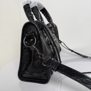 Balenciaga Women Le City Bag Small in Black Arena Lambskin Brass Hardware