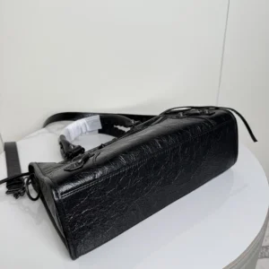 Balenciaga Women Le City Bag Small in Black Arena Lambskin Brass Hardware