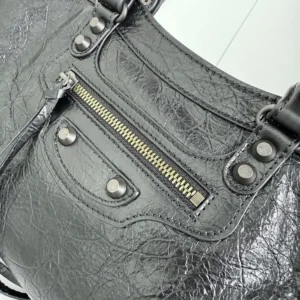 Balenciaga Women Le City Bag Small in Black Arena Lambskin Brass Hardware