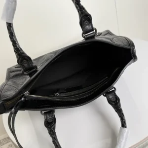 Balenciaga Women Le City Bag Small in Black Arena Lambskin Brass Hardware