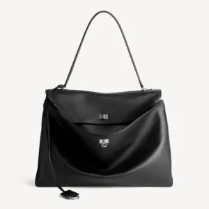 Balenciaga Women Rodeo Handbag Large In Black Smooth Calfskin Aged-Silver Hardware