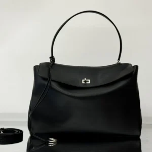 Balenciaga Women Rodeo Handbag Large In Black Smooth Calfskin Aged-Silver Hardware