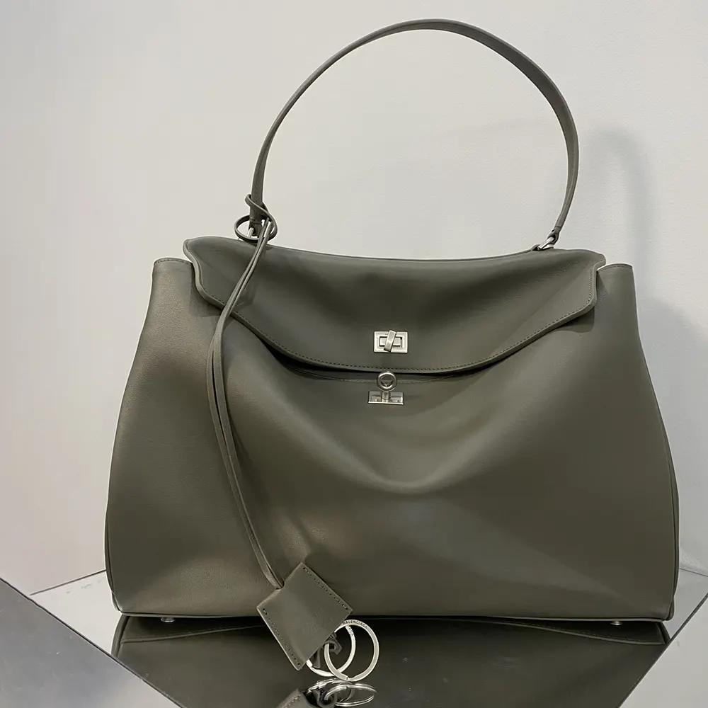 Balenciaga Women Rodeo Handbag Large In Black Smooth Calfskin, Aged-Silver Hardware