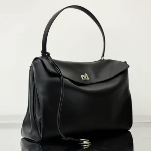 Balenciaga Women Rodeo Handbag Large In Black Smooth Calfskin Aged-Silver Hardware
