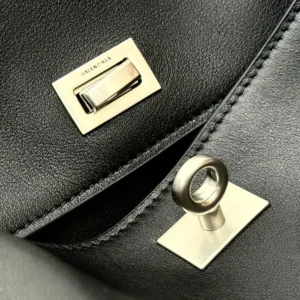 Balenciaga Women Rodeo Handbag Large In Black Smooth Calfskin Aged-Silver Hardware