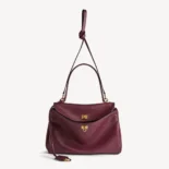 Balenciaga Women Rodeo Handbag Large In Dark Burgundy Smooth Calfskin Aged-Gold Hardware
