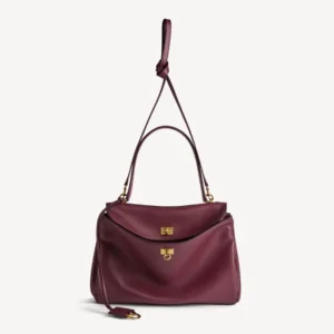 Balenciaga Women Rodeo Handbag Large In Dark Burgundy Smooth Calfskin Aged-Gold Hardware