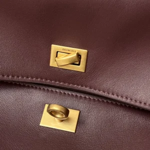 Balenciaga Women Rodeo Handbag Large In Dark Burgundy Smooth Calfskin Aged-Gold Hardware