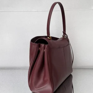 Balenciaga Women Rodeo Handbag Large In Dark Burgundy Smooth Calfskin Aged-Gold Hardware