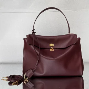 Balenciaga Women Rodeo Handbag Large In Dark Burgundy Smooth Calfskin Aged-Gold Hardware