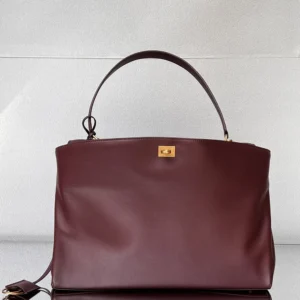 Balenciaga Women Rodeo Handbag Large In Dark Burgundy Smooth Calfskin Aged-Gold Hardware