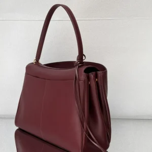 Balenciaga Women Rodeo Handbag Large In Dark Burgundy Smooth Calfskin Aged-Gold Hardware